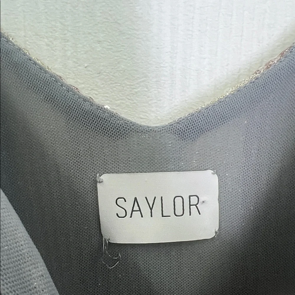 Saylor - Meghan Multi Colored Sequin Stripped Faux Wrap Midi Dress Size Small
